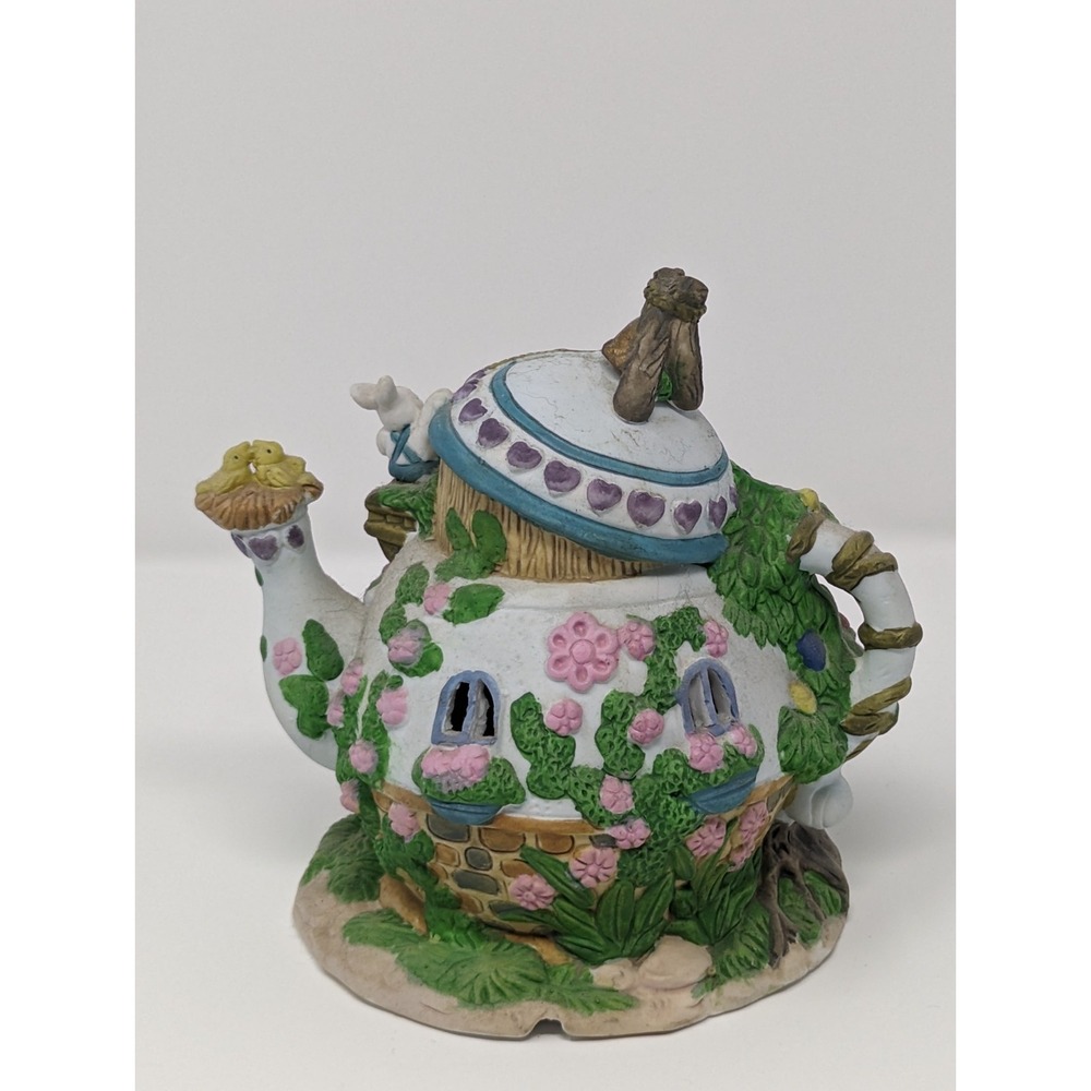 Easter Porcelain Light Up Teapot Bunny Rabbits House , no cord ~ 6 1/2" Tall - Picture 2 of 5